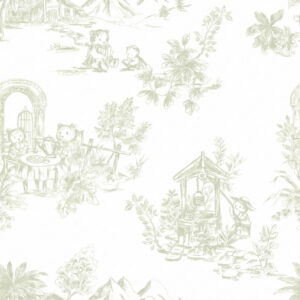 Papel de Parede Verde Oliva Toile de Jouy Provençal - 85596