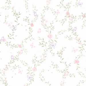 Papel de Parede Cottagecore Infantil Vintage Borboletas Raminhos - 600014