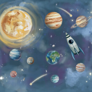 Papel de Parede Infantil Planetas e Foguete - 600304