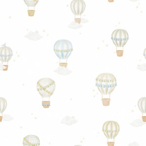Papel de Parede Cottagecore Infantil Vintage Céu Balões - 89655