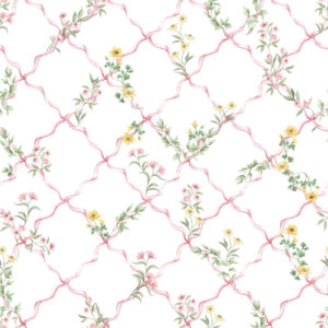Papel de Parede Cottagecore Infantil Vintage Cetim Fita Floral - 89693