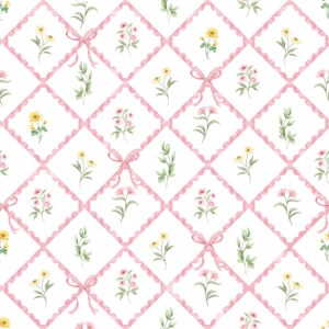 Papel de Parede Cottagecore Infantil Vintage Floral Laços - 89709