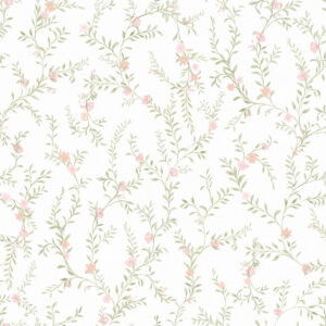Papel de Parede Cottagecore Infantil Vintage Raminhos Rosa - 89723