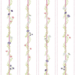 Papel de Parede Cottagecore Infantil Vintage Floral Listras Raminhos - 89891