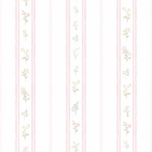 Papel de Parede Cottagecore Infantil Vintage Jardim de Flores Listras - 89907