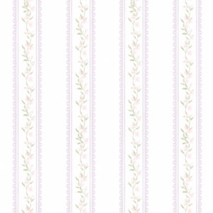 Papel de Parede Cottagecore Infantil Vintage Listras Raminhos Lilás - 89938